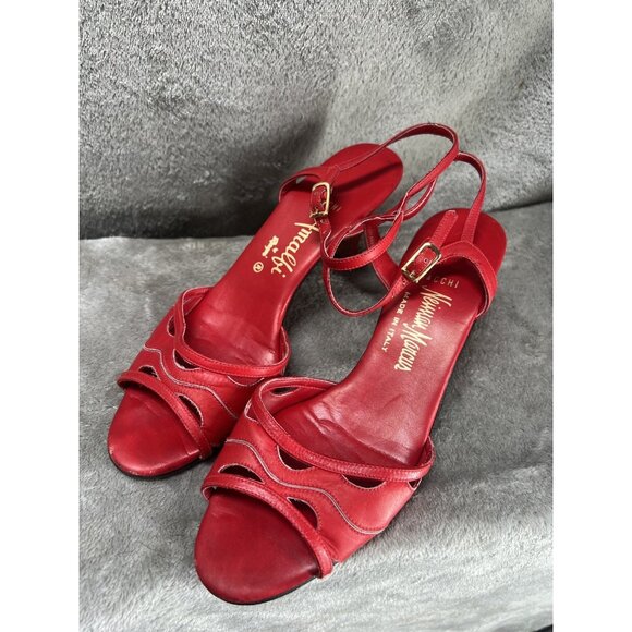 Vtg 70 80s Amalfi by Rangoni Women’s 7 N Neiman Marcus Leather Red Kitten Heels - Picture 9 of 9